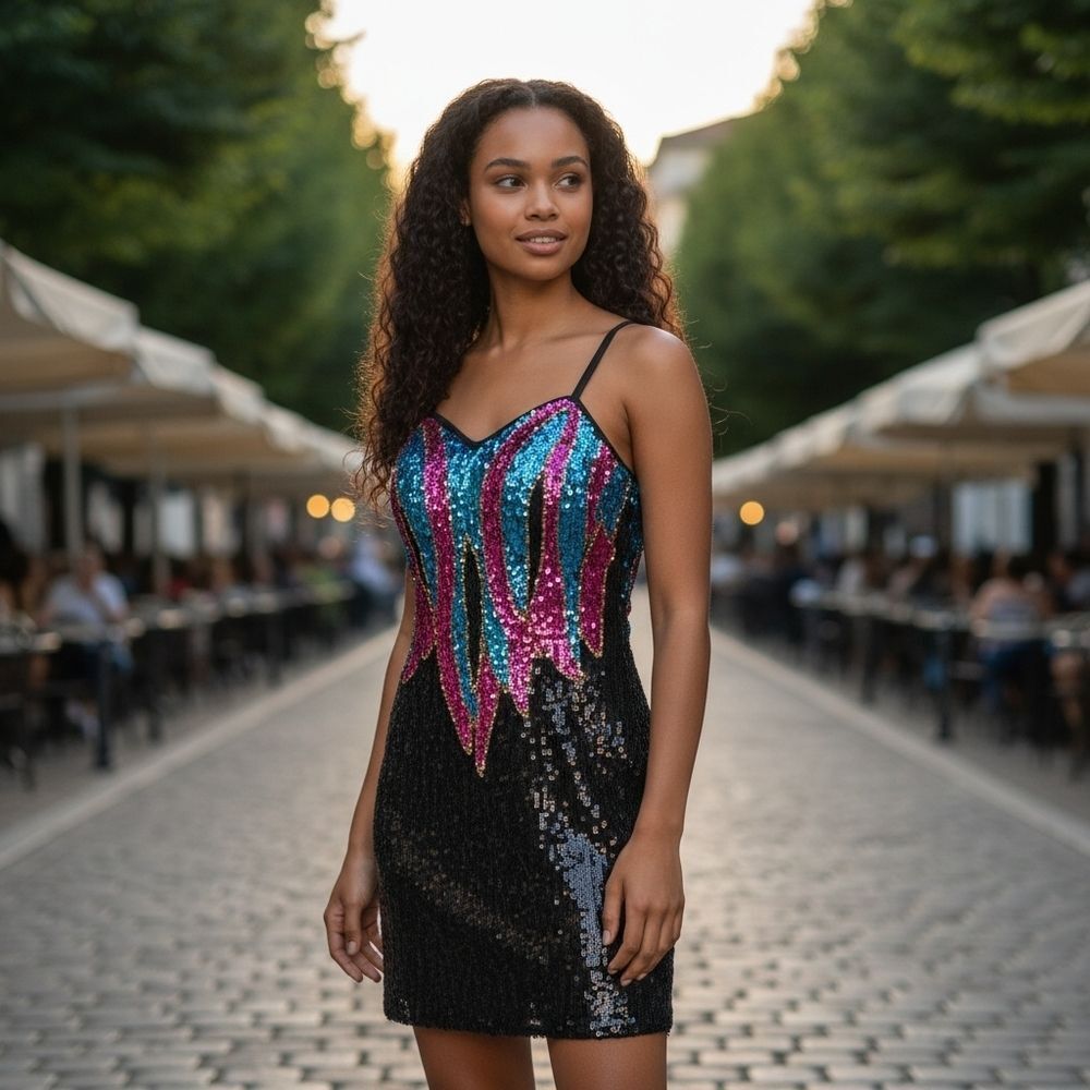 Vintage Alyce Designs Flame-Embellished Sequin Dress | Circa 1980s-1990s